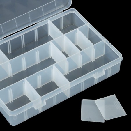 Box for fishing trifles with adjustable cells K-63, 19.5x13.5x4 cm, transparent-3