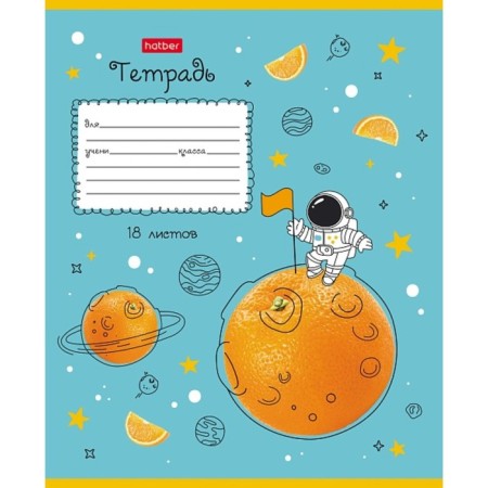 Notebook 18 sheets in a cage "on an orange planet", covered cardboard, embossing, block 65 g/m2, 5v mix-3