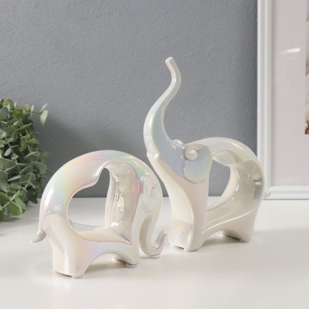 Souvenir Ceramics "Elephants with heart" Purvapons set 2 pcs H = 12 cm 6x17x22 cm-1