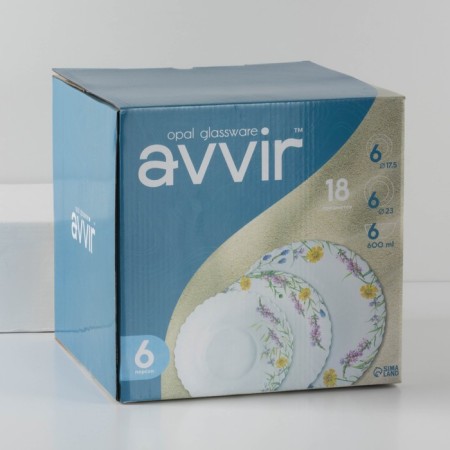 Service AVVIR "Field Flowers", 18 objects: 6 plates D = 16.5 cm, D = 17.5 cm, d = 23 cm, glass -ceramic, white color-4