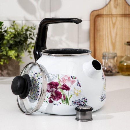 A kettle with a whistle "Mosaic", 3 l, a fixed handle, white color, induction-1