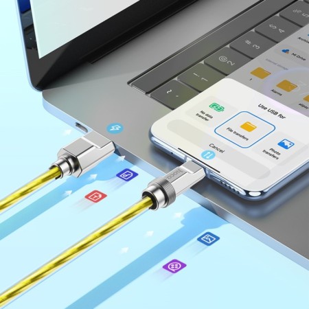 Hoco U113, Type -C cable - USB, 6 A, 1 m, braid transparent silicone, golden-3