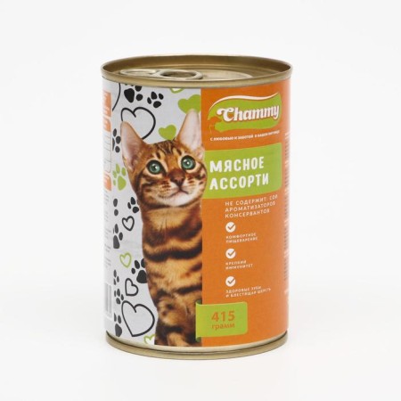 CHAMMY Wet food for cats, meat assorted in sauce, railway, 415 g-3