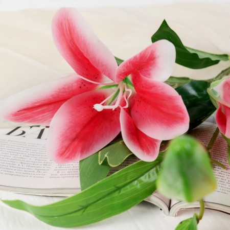 Artificial flowers "three lilies" 18x90 cm, pink-1
