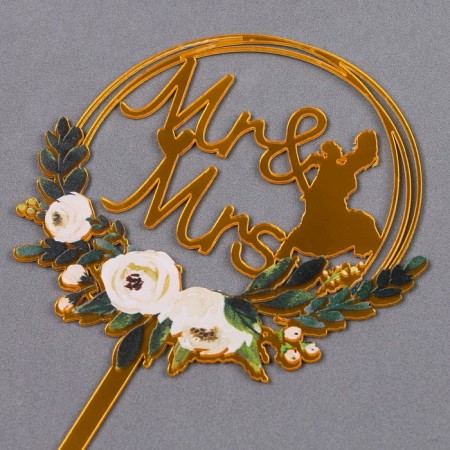 Topper Mr & Mrs, Circle, Golden Color-1