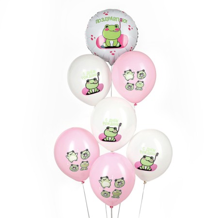 Bouquet of balls “Congratulations. Frogs ", latex, foil, set: 7 pcs., Mix-1