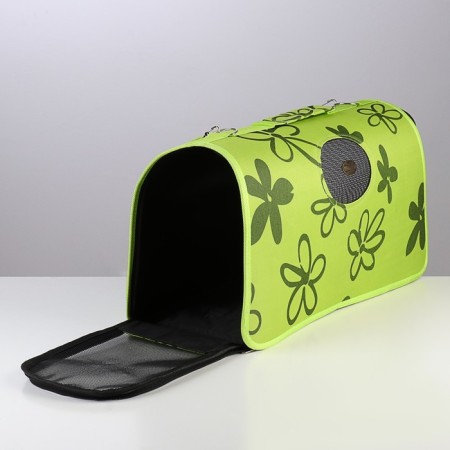 Bag - Carriage for animals "Flowers", green, size L, 53 x 21 x 29 cm-1