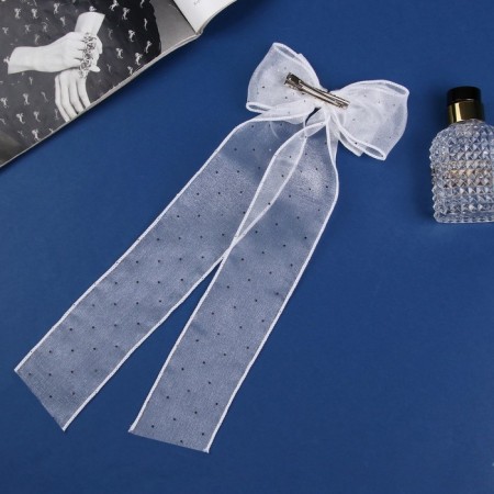 Hair clip "Schoolgirl" bow point, 12x30 cm, white-2