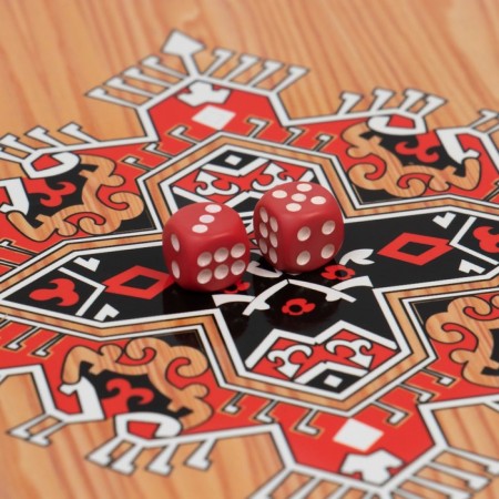 Backgammon "red pattern", wooden board 50 x 50 cm, with a field for playing checkers-4