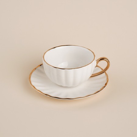 Tea steam porcelain SL Home "Garda", 2 items: a cup 200 ml, a saucer d = 15 cm, white color-1