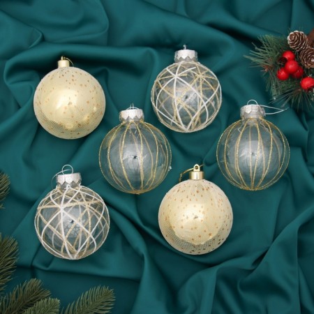 Set of balls plastic D-8 cm, 6 pcs "Winter Valley" Gold