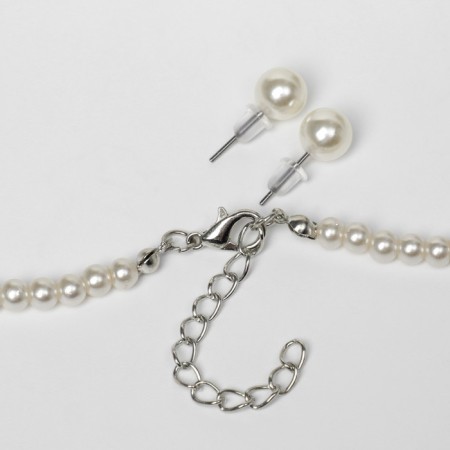 Set 2 objects: earrings, necklace "ease" heart, white color in silver, 45 cm-1