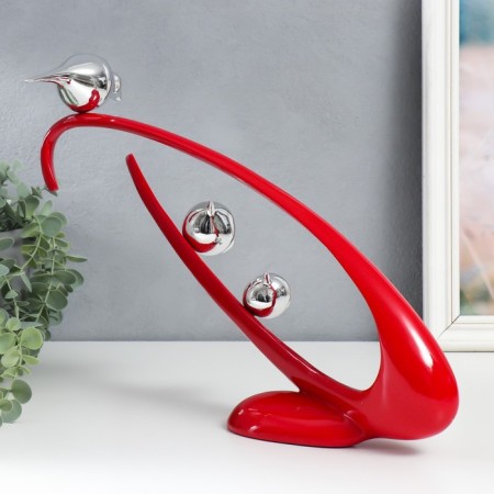 Polystone souvenir "Three birds on oval" red with silver 6.5x38x30 cm-1
