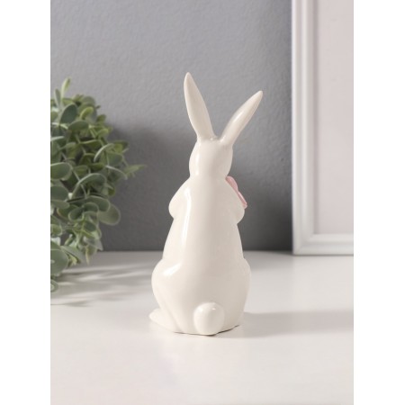 Souvenir Ceramics "White Rabbit with Pink Bantik" 6x6.5x16 cm-2