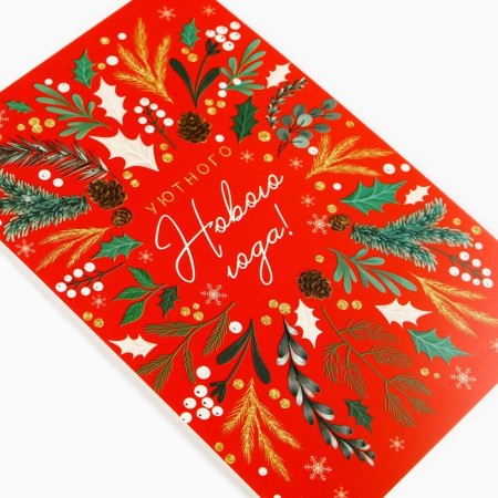 Mail card "Cozy New Year!" branches, 10 x 15 cm, new year-1