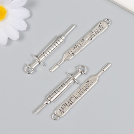 Decor for creativity Metal "Thermometer and syringe" silver set 2 pcs 7.1x0.9 cm-1