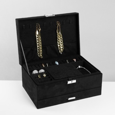Steam for jewelry "Casket" 2 level, phlock, 24.5 × 17 × 12 cm, black color-6