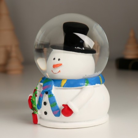 Souvenir Polystone Water Ball Light "Snowman with a Christmas tree in the helmet-bunch" 6.5x6.7x9.5 cm-3