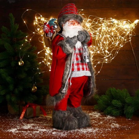 Santa Claus "in a red checkered sweater, with a flashlight" 60 cm-1