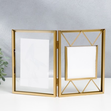 Photo frame Metal in 2 photos 10x10, 10x15 cm "Loft. Triangles" gold 20x30.5 cm-3