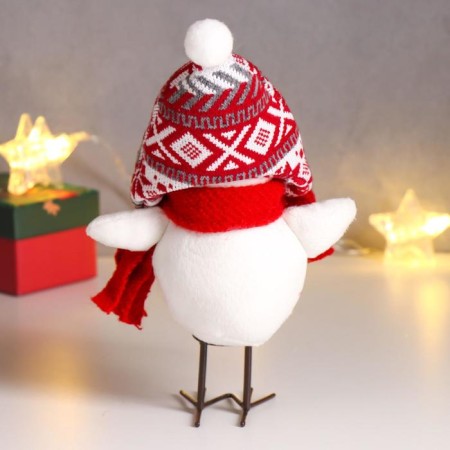 Interior doll "White chick in a cap-cap with patterns and scarf" 23x8x15 cm-2