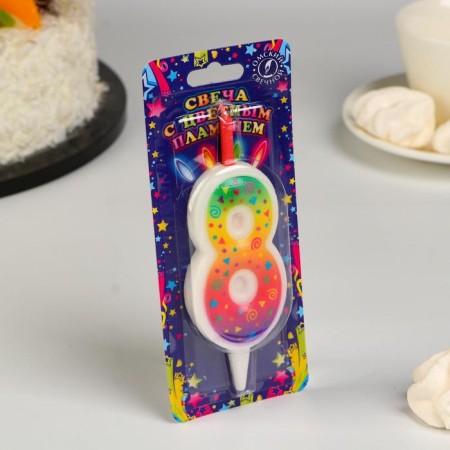 Candle for the cake "Color Flame", 10 cm, number "8"-1