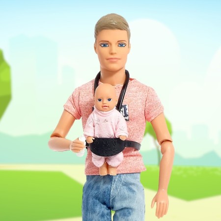 A set of dolls "Kevin with a baby on a walk", with a stroller, with accessories, mix-1