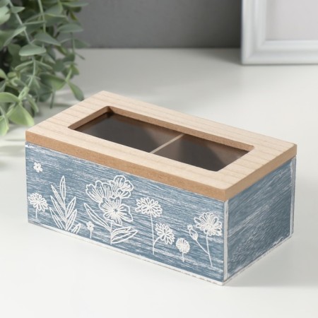 Casket wood 2 divisions "Field Plants" blue 8.8x16.2x7 cm