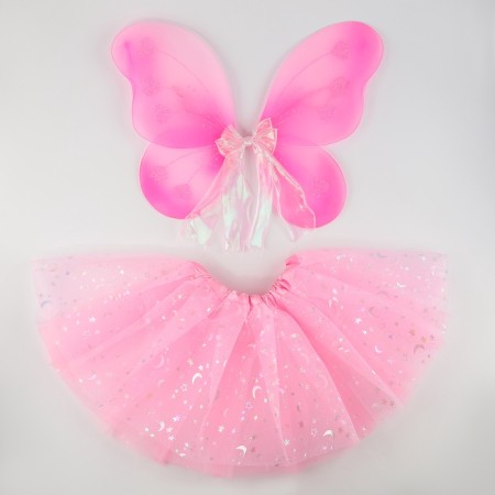Carnival set "Butterfly" with sparkles: skirt, wings, pink color