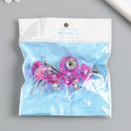 Handle for the casket Metal "Crystal Pink" silver 2.6x2.6x2.4 cm-4