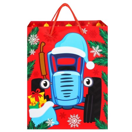 New Year. Gift package, 18x23x11.5 cm, packaging, blue tractor-4
