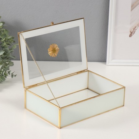 Casket glass with a metal frame "Bud" transparent white 16x24x7 cm-1