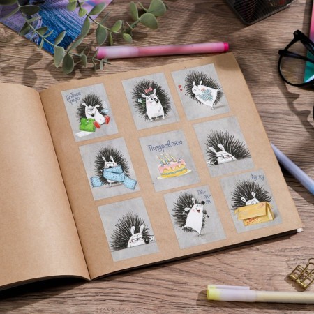 Paper stickers "Hedgehogs", with coloring on the back, 11 × 15.5 cm-2