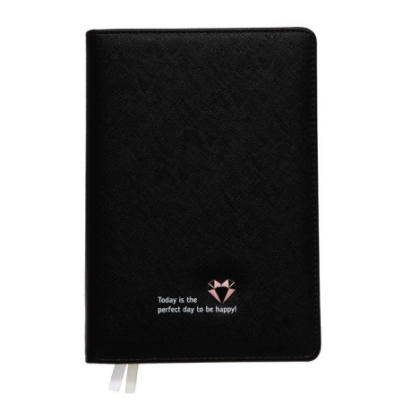 Leduced Diary A5, 160 sheets, Devente. Be happy!, Firm cover of artificial leather with foam rubber, cream block 70 g/m2, black