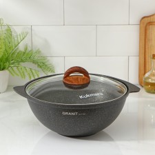 Cauldron for pilaf GRANIT ULTRA, 3.5 l, glass cover, alloy handles, anti -stick coating, black color