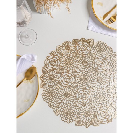 Set of serving napkins on the table “Rose”, 4 pcs, d = 38 cm, gold color-3