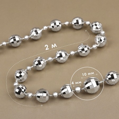 Beads on the threads "Disco ball", 10/4 mm, 2 m, silver color
