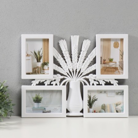 Photo frame plastic in 4 photos 10x15 "Vase with spikelets" white 41.5x32.2x2.5 cm