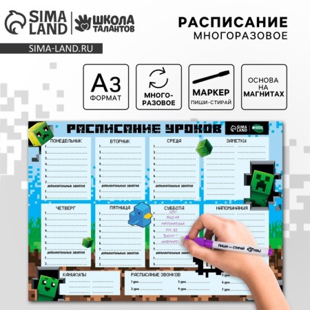 Pixel World lessons schedule A3, reusable magnetic with marker