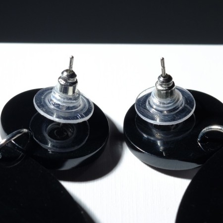 Acryl Earrings "vinyl" records, black and white color-2