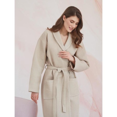 Unisex bathrobe Pamira, size m, beige color-3
