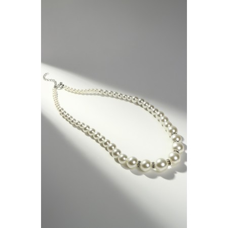 Pearl beads "Bride" with rhinestones, ball No. 10,12, milk color, l = 45 cm-1