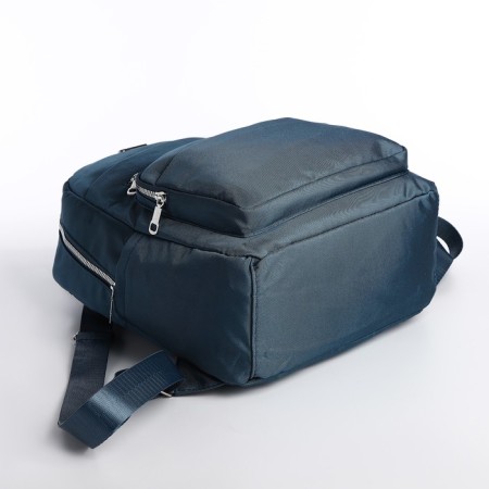 A backpack with a zipper, 5 outer pockets, pencil case, turquoise color-5