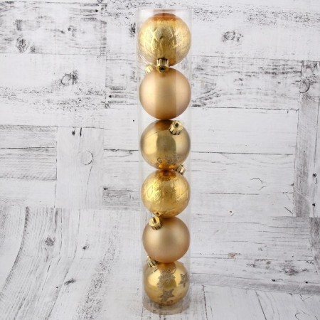 Set of balls plastic D -6 cm, 6 pcs "Festive lights - stars" gold-1