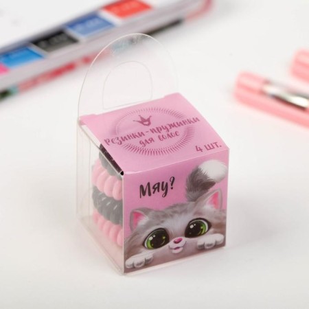 Hair elastic bands Spring "Kotik", 4 pcs, diam 3.5-4