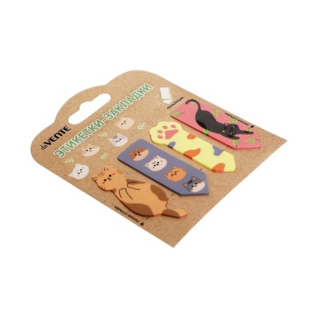 Bookmarks with adhesive edge (stickers) 20 x 55 mm, 4 colors of 20 sheets, plastic, Devente Cats, curly