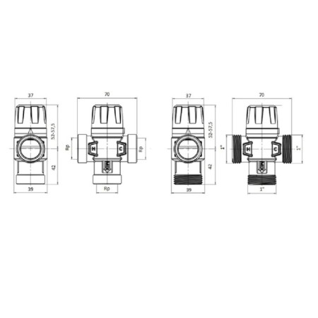 Thermostatic valve Rommer RVM-0132-166025, mixing, 1 ", HP, 35-60 ° C, KV 1.6-1