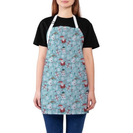 Apron of a kitchen with a photo print "New Year's friends", adjustable, size OS