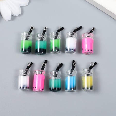 Decor for creativity Glass, plastic "Jars with a smoothie with a loop" mix 1x1x2.4 cm