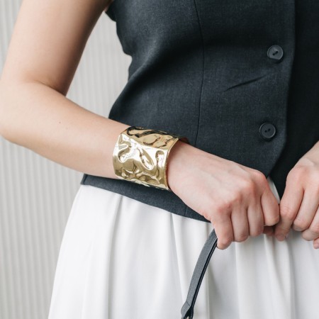 Bracelet Metal "Cuff" with recesses, color gold-3